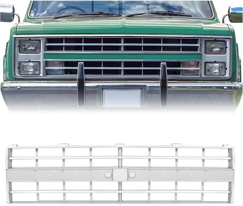 KUAFU Front Grille Grill Compatible with 1985-1988 Chevy Chevrolet C10/C20/C30/K10/K20/K30/R30/V30/K5 Blazer Suburban 15554911 GM1200140 Chrome w/Molding Holes & Emblem Slot Silvery in Saudi Arabia
