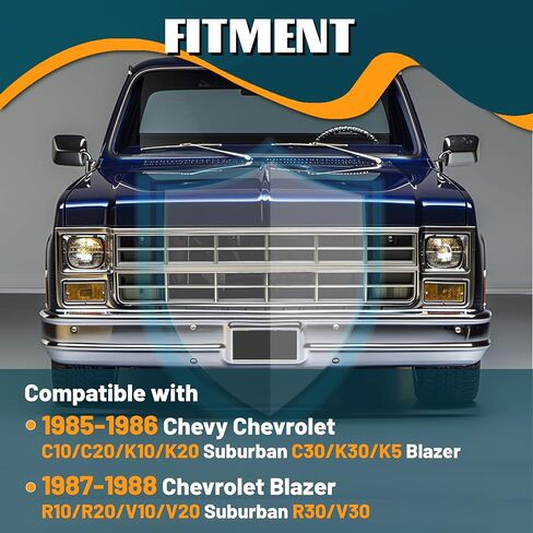 KUAFU Front Grille Grill Compatible with 1985-1988 Chevy Chevrolet C10/C20/C30/K10/K20/K30/R30/V30/K5 Blazer Suburban 15554911 GM1200140 Chrome w/Molding Holes & Emblem Slot Silvery in Saudi Arabia