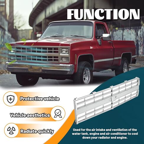 KUAFU Front Grille Grill Compatible with 1985-1988 Chevy Chevrolet C10/C20/C30/K10/K20/K30/R30/V30/K5 Blazer Suburban 15554911 GM1200140 Chrome w/Molding Holes & Emblem Slot Silvery in Saudi Arabia