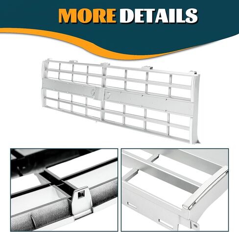 KUAFU Front Grille Grill Compatible with 1985-1988 Chevy Chevrolet C10/C20/C30/K10/K20/K30/R30/V30/K5 Blazer Suburban 15554911 GM1200140 Chrome w/Molding Holes & Emblem Slot Silvery in Saudi Arabia