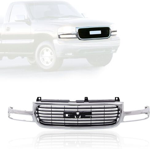 CarPartsDepot Front Grille Grill Chrome Frame Black Insert Plastic Compatible With GMC 1999-2006 Sierra 1500/2500 / Yukon/Yukon XL 2500 / Sierra 1500 HD GM1200430 19130787 in Saudi Arabia