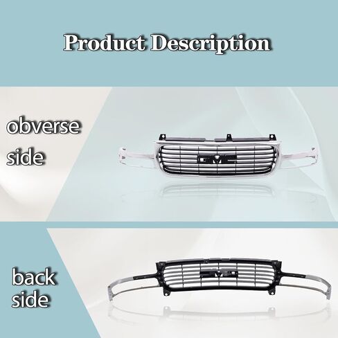 CarPartsDepot Front Grille Grill Chrome Frame Black Insert Plastic Compatible With GMC 1999-2006 Sierra 1500/2500 / Yukon/Yukon XL 2500 / Sierra 1500 HD GM1200430 19130787 in Saudi Arabia