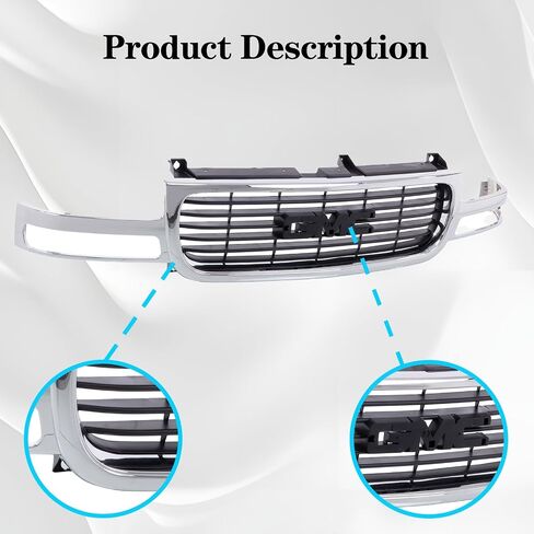 CarPartsDepot Front Grille Grill Chrome Frame Black Insert Plastic Compatible With GMC 1999-2006 Sierra 1500/2500 / Yukon/Yukon XL 2500 / Sierra 1500 HD GM1200430 19130787 in Saudi Arabia