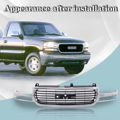 CarPartsDepot Front Grille Grill Chrome Frame Black Insert Plastic Compatible With GMC 1999-2006 Sierra 1500/2500 / Yukon/Yukon XL 2500 / Sierra 1500 HD GM1200430 19130787 in Saudi Arabia