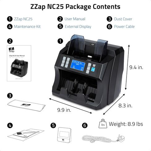 ZZap NC50 عداد الفواتير وكاشف التزييف - عداد القيمة للفئات المختلطة - آلة العملة النقدية النقدية in Kuwait