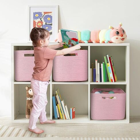 Shelf Woven Storage Basket, Closet Rope Baskets For Organizing, 15 x 9.8 x 9.1" Square Bins with Handles, White+Rice Brown 1 Pack in Saudi Arabia