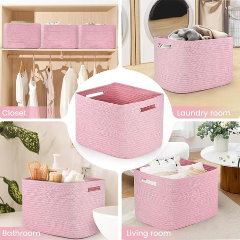 Shelf Woven Storage Basket, Closet Rope Baskets For Organizing, 15 x 9.8 x 9.1" Square Bins with Handles, White+Rice Brown 1 Pack in Saudi Arabia