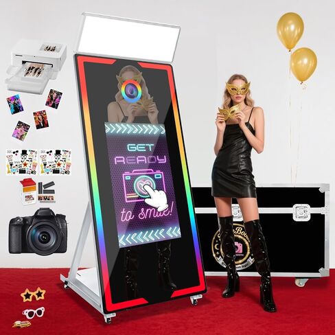 Magic Mirror Photo Booth 65" with Camera and Printer,32'' Interactive Touch Screen Mirror Photo Booth with RGB Mood Light,Instant Printing and Share for Professional Party Photography in Saudi Arabia