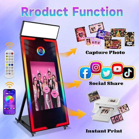 Magic Mirror Photo Booth 65" with Camera and Printer,32'' Interactive Touch Screen Mirror Photo Booth with RGB Mood Light,Instant Printing and Share for Professional Party Photography in Saudi Arabia