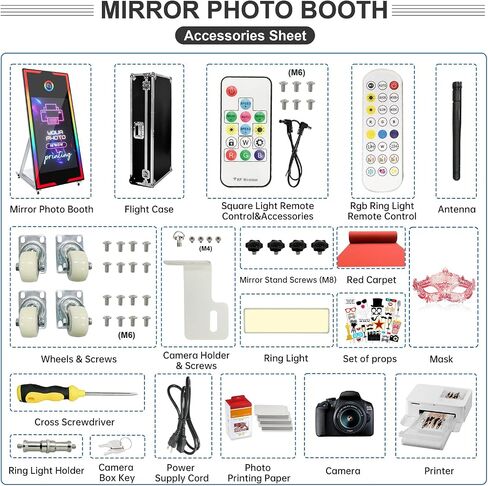 Magic Mirror Photo Booth 65" with Camera and Printer,32'' Interactive Touch Screen Mirror Photo Booth with RGB Mood Light,Instant Printing and Share for Professional Party Photography in Saudi Arabia