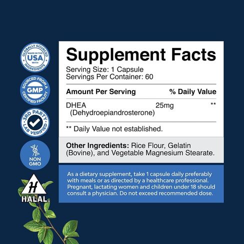 DHEA Supplement for Women & Men - Pure DHEA 25mg for Hormone Balance, Improves Mood Stability, Brain Function, Immune System, Energy & Fertility - Dehydroepiandrosterone Capsules for Adults - 120 Ct in Saudi Arabia