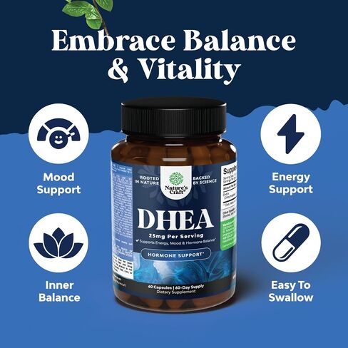 DHEA Supplement for Women & Men - Pure DHEA 25mg for Hormone Balance, Improves Mood Stability, Brain Function, Immune System, Energy & Fertility - Dehydroepiandrosterone Capsules for Adults - 120 Ct in Saudi Arabia