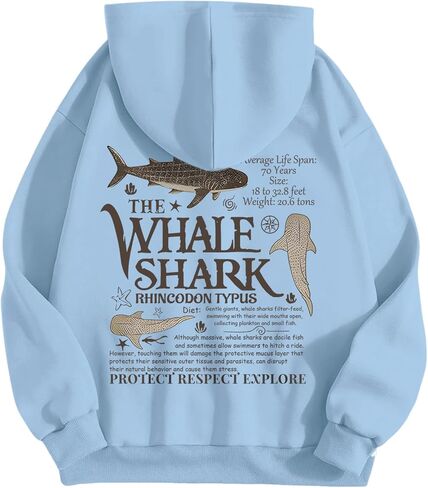 Cute Hoodies for Women Ocean Whale Shark Hoodie Aesthetic Animal Graphic Sweatshirts Casual Fleece Pullover Tops in Kuwait