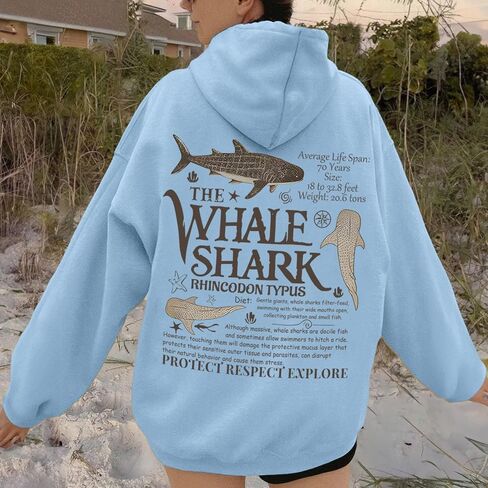 Cute Hoodies for Women Ocean Whale Shark Hoodie Aesthetic Animal Graphic Sweatshirts Casual Fleece Pullover Tops in Kuwait
