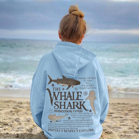 Cute Hoodies for Women Ocean Whale Shark Hoodie Aesthetic Animal Graphic Sweatshirts Casual Fleece Pullover Tops in Kuwait