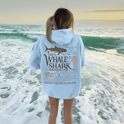 Cute Hoodies for Women Ocean Whale Shark Hoodie Aesthetic Animal Graphic Sweatshirts Casual Fleece Pullover Tops in Kuwait