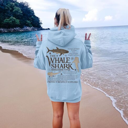 Cute Hoodies for Women Ocean Whale Shark Hoodie Aesthetic Animal Graphic Sweatshirts Casual Fleece Pullover Tops in Kuwait