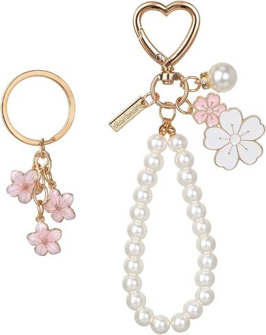 لؤلؤة زهرة سلسلة المفاتيح السوار، لطيف تقليد اللؤلؤ زهرة سلسلة المفاتيح حقيبة سحر سلسلة، لطيف محفظة الهاتف سلاسل المفاتيح سحر للنساء الفتيات، محفظة أكياس حقيبة الظهر الملحقات in Kuwait