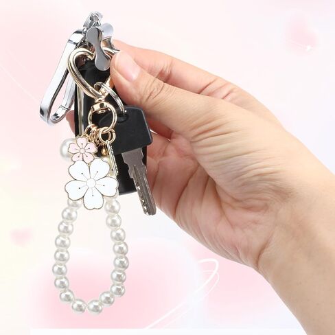 لؤلؤة زهرة سلسلة المفاتيح السوار، لطيف تقليد اللؤلؤ زهرة سلسلة المفاتيح حقيبة سحر سلسلة، لطيف محفظة الهاتف سلاسل المفاتيح سحر للنساء الفتيات، محفظة أكياس حقيبة الظهر الملحقات in Kuwait