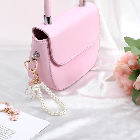 لؤلؤة زهرة سلسلة المفاتيح السوار، لطيف تقليد اللؤلؤ زهرة سلسلة المفاتيح حقيبة سحر سلسلة، لطيف محفظة الهاتف سلاسل المفاتيح سحر للنساء الفتيات، محفظة أكياس حقيبة الظهر الملحقات in Kuwait