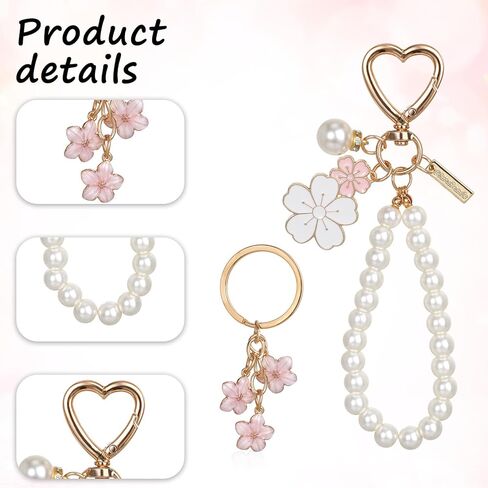 لؤلؤة زهرة سلسلة المفاتيح السوار، لطيف تقليد اللؤلؤ زهرة سلسلة المفاتيح حقيبة سحر سلسلة، لطيف محفظة الهاتف سلاسل المفاتيح سحر للنساء الفتيات، محفظة أكياس حقيبة الظهر الملحقات in Kuwait