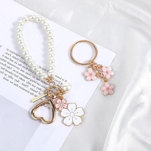 لؤلؤة زهرة سلسلة المفاتيح السوار، لطيف تقليد اللؤلؤ زهرة سلسلة المفاتيح حقيبة سحر سلسلة، لطيف محفظة الهاتف سلاسل المفاتيح سحر للنساء الفتيات، محفظة أكياس حقيبة الظهر الملحقات in Kuwait