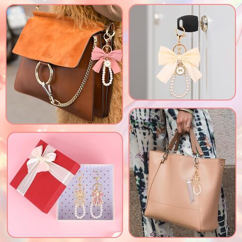 Lip Gloss Keychains, 6 Pack Cute Pearl Bow Keychain Wristlet Lipstick Holder Bag Charms Accessories with 6 Lobster Claw Clasps Chains, 12 Rubber Rings for Women Purse Car Keys in Saudi Arabia