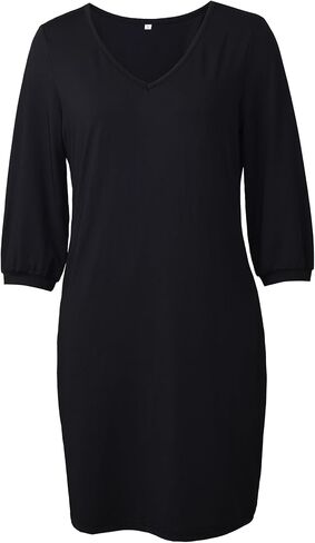 Women's Boho V-Neck Half Sleeves Solid Color Casual Loose Elegant Mini Dress in Saudi Arabia