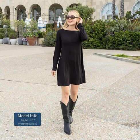 Azules Women's Long Sleeve Tunic Dress Casual Boat Neck Swing Dress with Scoop Back in Saudi Arabia