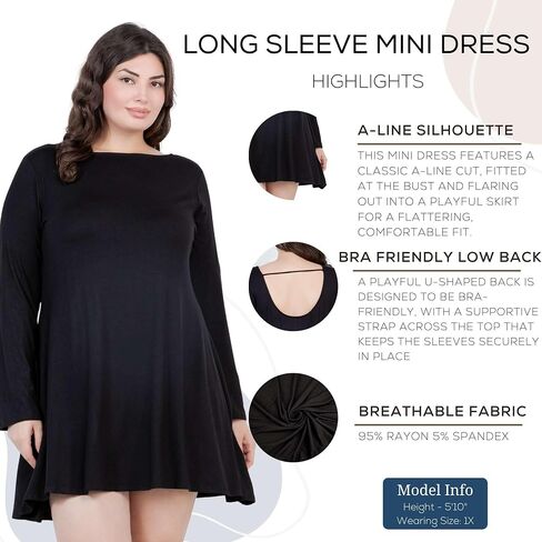 Azules Women's Long Sleeve Tunic Dress Casual Boat Neck Swing Dress with Scoop Back in Saudi Arabia