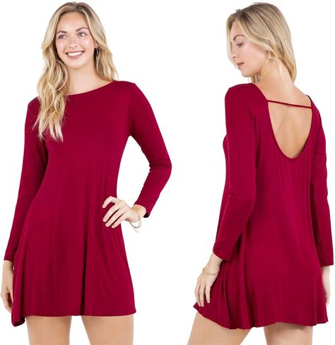 Azules Women's Long Sleeve Tunic Dress Casual Boat Neck Swing Dress with Scoop Back in Saudi Arabia