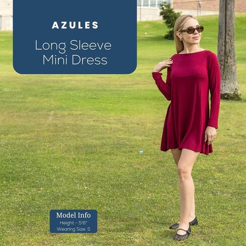 Azules Women's Long Sleeve Tunic Dress Casual Boat Neck Swing Dress with Scoop Back in Saudi Arabia