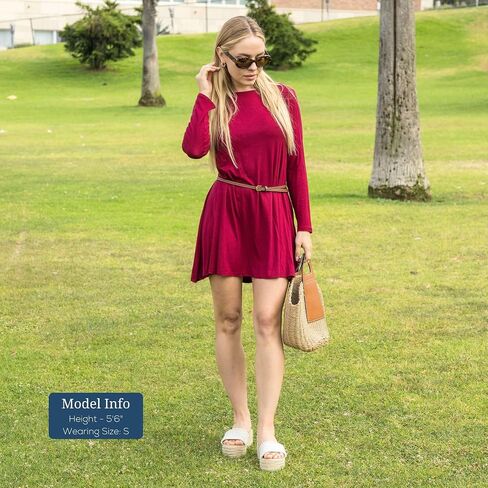 Azules Women's Long Sleeve Tunic Dress Casual Boat Neck Swing Dress with Scoop Back in Saudi Arabia