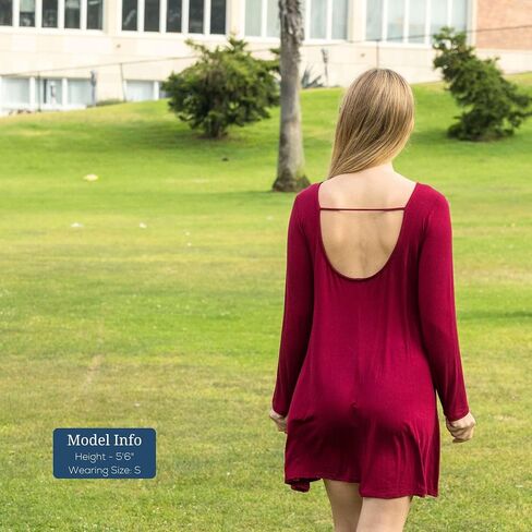 Azules Women's Long Sleeve Tunic Dress Casual Boat Neck Swing Dress with Scoop Back in Saudi Arabia