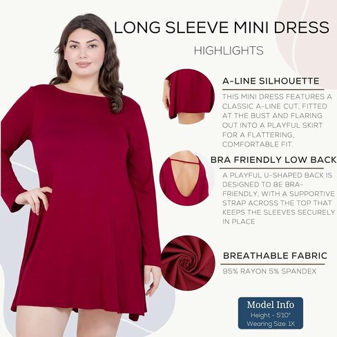 Azules Women's Long Sleeve Tunic Dress Casual Boat Neck Swing Dress with Scoop Back in Saudi Arabia