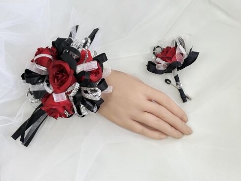 Ting & Cecilly Rose Wedding Corsage and Boutonniere Set, Floral Accessories for Wedding Flower Accessories Prom Suit Decorations (Black & White) in Saudi Arabia