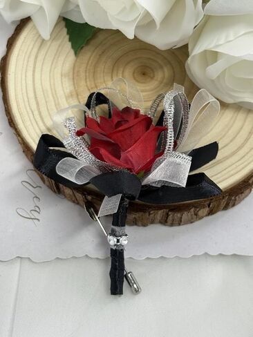 Ting & Cecilly Rose Wedding Corsage and Boutonniere Set, Floral Accessories for Wedding Flower Accessories Prom Suit Decorations (Black & White) in Saudi Arabia
