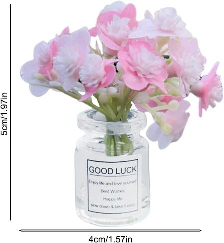 Set of 4 Cute Mini Rose Flower Vase Car Dashboard Decorations Self-Adhesive Mini Vase with Artificial Flowers Ornaments Car Interior Accessories,Jasmine+Cherry Blossom+Rose+Lavender in Saudi Arabia