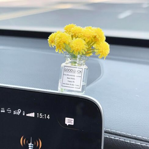 Set of 4 Cute Mini Rose Flower Vase Car Dashboard Decorations Self-Adhesive Mini Vase with Artificial Flowers Ornaments Car Interior Accessories,Jasmine+Cherry Blossom+Rose+Lavender in Saudi Arabia