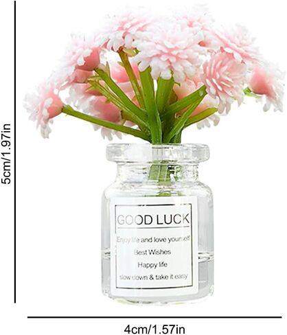 Set of 4 Cute Mini Rose Flower Vase Car Dashboard Decorations Self-Adhesive Mini Vase with Artificial Flowers Ornaments Car Interior Accessories,Jasmine+Cherry Blossom+Rose+Lavender in Saudi Arabia