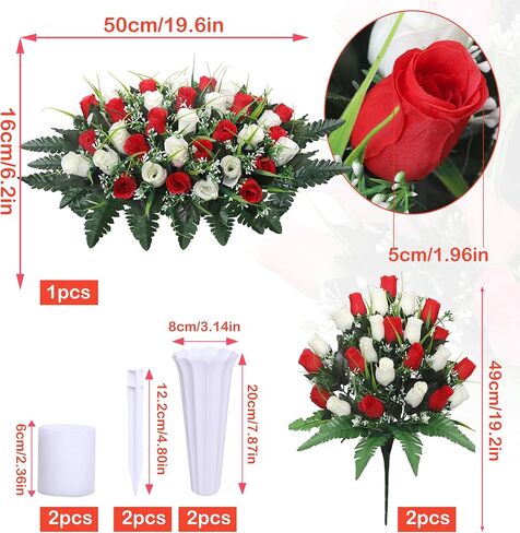 Lodou Artificial Cemetery Flower Saddles for Graves, Cemetery Memorial Flowers with Vase and 2 Memorial Bouquets for Grave Tombstone,Outdoor Grave Saddle Headstone Decorations (Pink White) in Kuwait