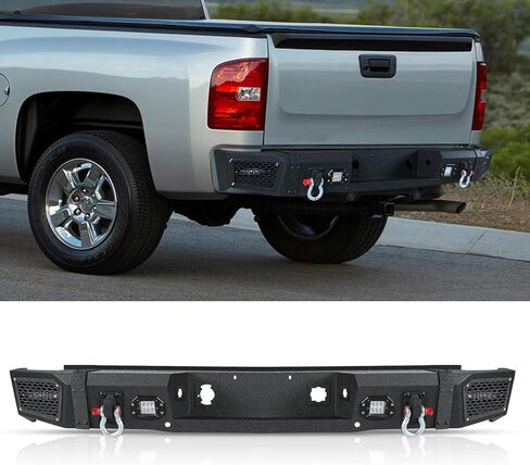 المصد الخلفي الأمامي للطرق الوعرة مناسب لسيارة Chevy Silverado 1500 2007-2013 مجموعة مصد الونش بعرض كامل مناسب للجيل الثاني من Silverado 1500 واط/18 واط، حلقات على شكل حرف D، فتحات مستشعر، مجموعة مصد من الفولاذ الأسود المزخرف in Kuwait