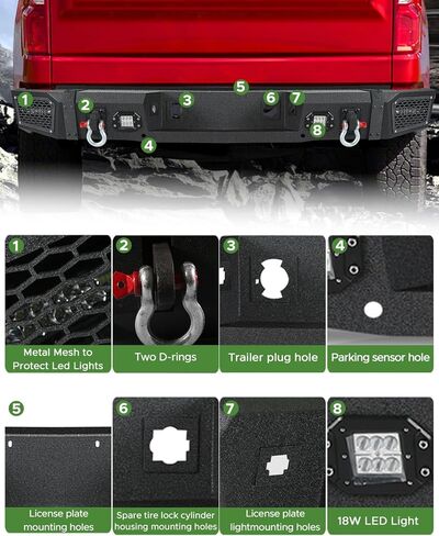 المصد الخلفي الأمامي للطرق الوعرة مناسب لسيارة Chevy Silverado 1500 2007-2013 مجموعة مصد الونش بعرض كامل مناسب للجيل الثاني من Silverado 1500 واط/18 واط، حلقات على شكل حرف D، فتحات مستشعر، مجموعة مصد من الفولاذ الأسود المزخرف in Kuwait