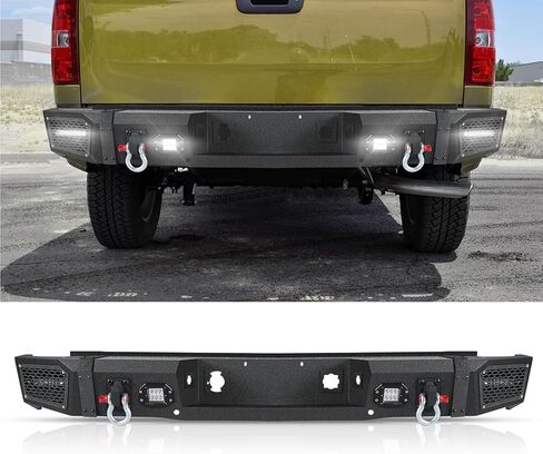 المصد الخلفي الأمامي للطرق الوعرة مناسب لسيارة Chevy Silverado 1500 2007-2013 مجموعة مصد الونش بعرض كامل مناسب للجيل الثاني من Silverado 1500 واط/18 واط، حلقات على شكل حرف D، فتحات مستشعر، مجموعة مصد من الفولاذ الأسود المزخرف in Kuwait