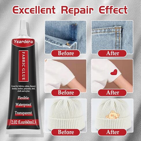 غراء النسيج الدائم، غراء النسيج الشفاف للملابس القابلة للغسل، لاصق النسيج لجميع الأقمشة، الجلود، الفانيلا، القطن، الملابس، الدنيم، البوليستر، إصلاح الدمية in Kuwait