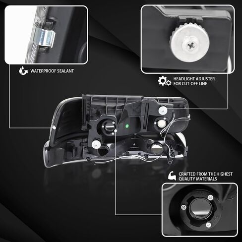 Autozensation متوافق مع 1999-2002 Chevy Silverado 2000-2006 Tahoe Suburban، مجموعة المصابيح الأمامية اليسرى + اليمنى، مصابيح أمامية LED بدخان أسود + مصابيح ممتصة للصدمات in Kuwait