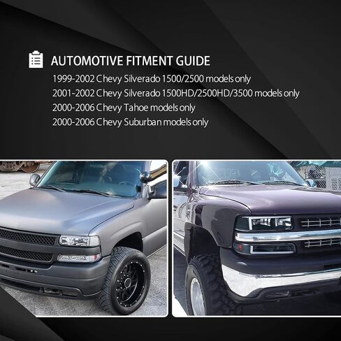 Autozensation متوافق مع 1999-2002 Chevy Silverado 2000-2006 Tahoe Suburban، مجموعة المصابيح الأمامية اليسرى + اليمنى، مصابيح أمامية LED بدخان أسود + مصابيح ممتصة للصدمات in Kuwait