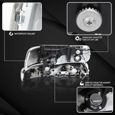 Autozensation متوافق مع 1999-2002 Chevy Silverado 2000-2006 Tahoe Suburban، مجموعة المصابيح الأمامية اليسرى + اليمنى، مصابيح أمامية LED بدخان أسود + مصابيح ممتصة للصدمات in Kuwait