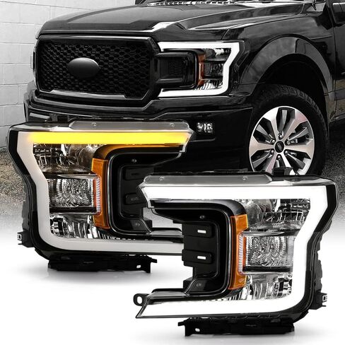 ACANII - لـ [طراز الهالوجين] 2018-2020 Ford F150 Pickup أنبوب LED أسود مفاتيح إشارة المصابيح الأمامية المصابيح الأمامية يسار + يمين in Saudi Arabia