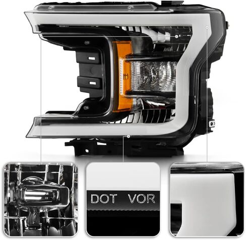 ACANII - لـ [طراز الهالوجين] 2018-2020 Ford F150 Pickup أنبوب LED أسود مفاتيح إشارة المصابيح الأمامية المصابيح الأمامية يسار + يمين in Saudi Arabia
